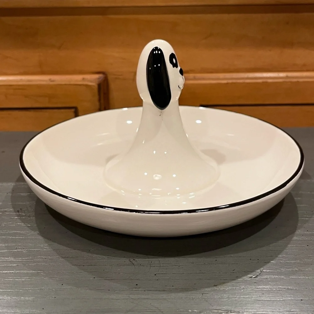 NEW Gerson Lone Elm Studios Black & White Porcelain Dog Themed Ring Jewelry Dish